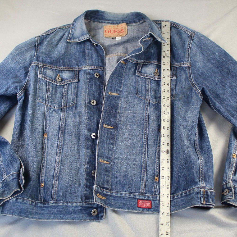 Guess Denim Jacket Mens XXL Blue Good Medium Wash Trucker Style 69169 Distress
